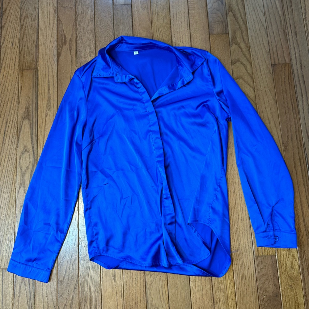Blue satin women’s dress shirt